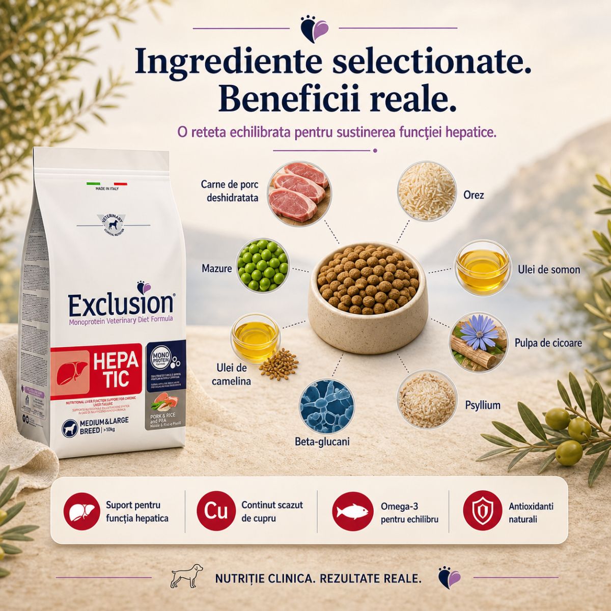 EXCLUSION Monoprotein VD Hepatic Medium&Large, M-XL, Porc și Orez, dietă veterinară, hrană uscată câini, sistem hepatic, 12kg - imagine 5